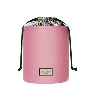 Gucci Pink Drawstring Cosmetic Pouch with Floral Lining